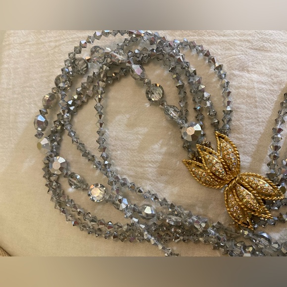 Multi-Strands Crystals‎ Beaded Necklace with Fancy Clasp Side Pendant Vintage - Picture 13 of 13